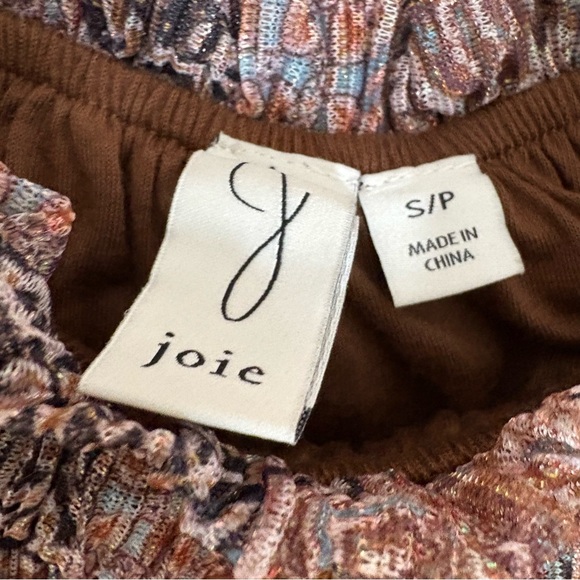 JOIE Semi Sheer Sheer Metallic Long-Sleeve Blouse Smocked Waist Ruffle Neck S - Picture 2 of 15
